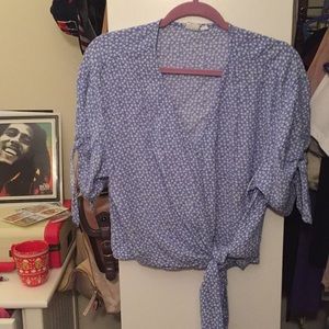 Light sky blue wrap crop top long tie details